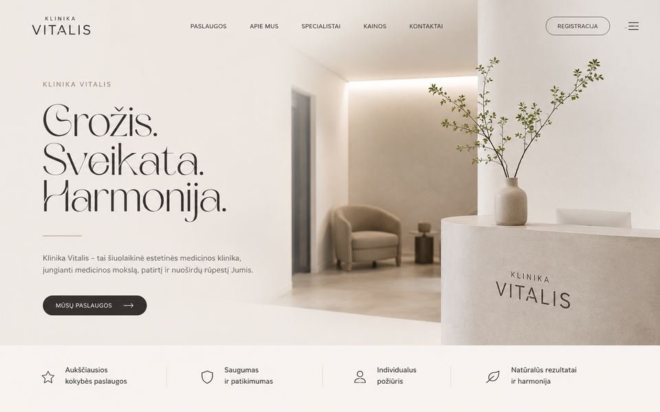 Klinika Vitalis svetainės ekrano nuotrauka